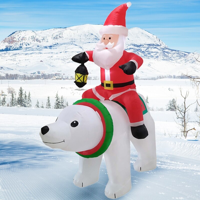 Inflatable LED Lights Christmas Santa Claus Riding Bear Decoration Outdoor Props