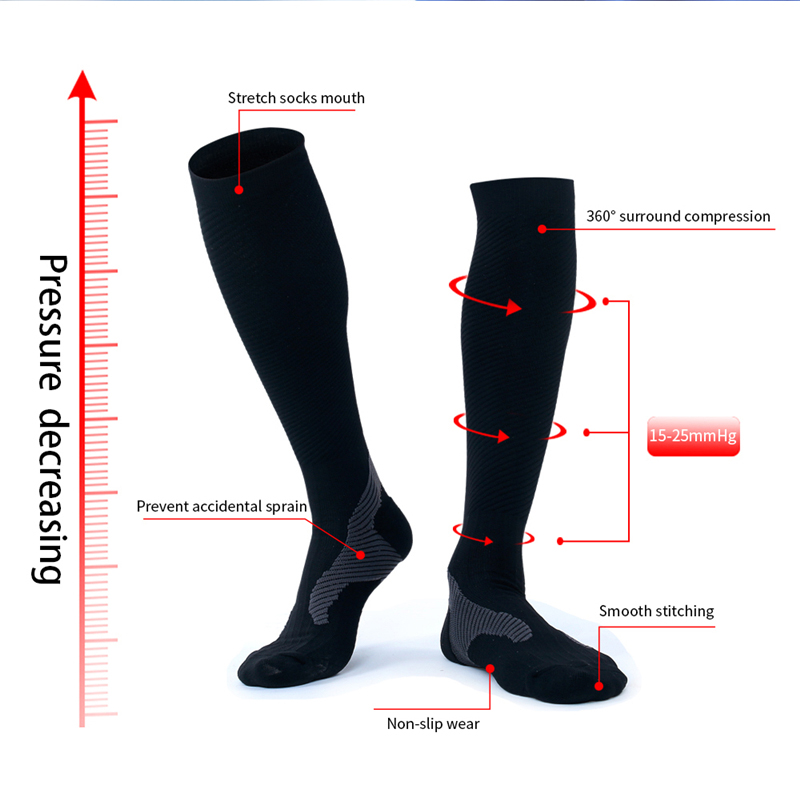 R-BAO Zwart Lange Buis Outdoor Sport Sokken Been Ondersteuning Fietsen Marathon Running Compressie Badstof Sokken Vier Seizoen