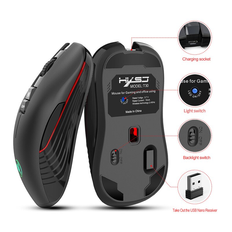 USB Wireless Mouse 3600DPI 8 Button USB-C Receiver Optical Computer Mouse 2.4GHz Ergonomic Mice For Laptop PC Sound Silent Mouse