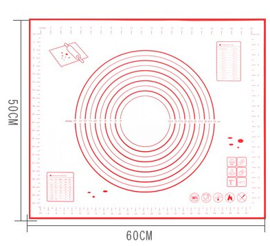 Silicone Baking Mat Kneading Mat Pizza Dough Maker Pastry Kitchen Gadgets Cooking Tools Utensils Bakeware Kneading Accessories: Red 60x50CM