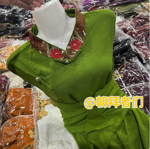 Chinesisches Xizang Damen-Tibetisches Hemd mit Satinkragen und langen Ärmeln: XL / green