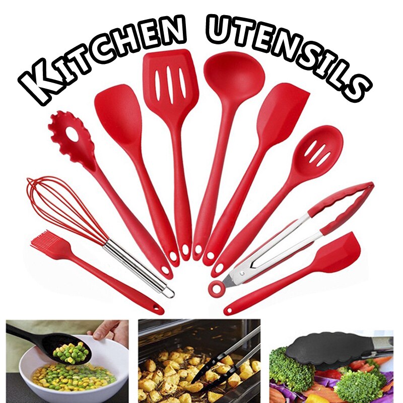 Kitchen Silicone Non-stick Cooking Spoon Spatula Ladle Egg Beaters Utensils Dinnerware Set Cooking Tools Accessories