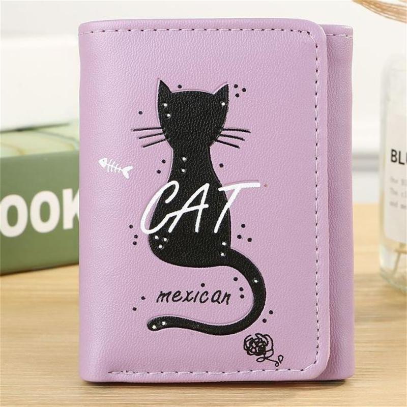 Mcneely Girl Mini Purse Short Cat Pattern Women Wallet Zipper PU Leather Ladies Students Card Holder Carteras