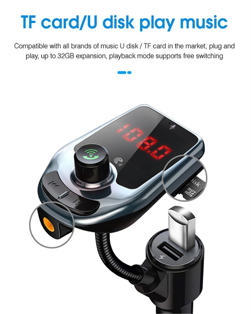 Bluetooth 5.0 FM Modulator Transmitter Car Kit MP3 Modulator Player Wireless Handsfree Audio Receiver Dual USB Fast Charger 3.1A