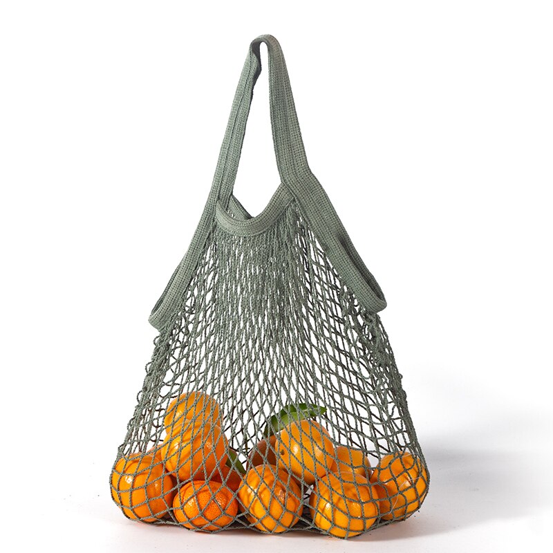 Neue Wiederverwendbare Taschen für Obst Gemüse Tasche Baumwolle Gittergewebe Schnur Organizer Handtasche Kurze/Lange Griff Netz Einkaufen Taschen tote: Grün-kurz