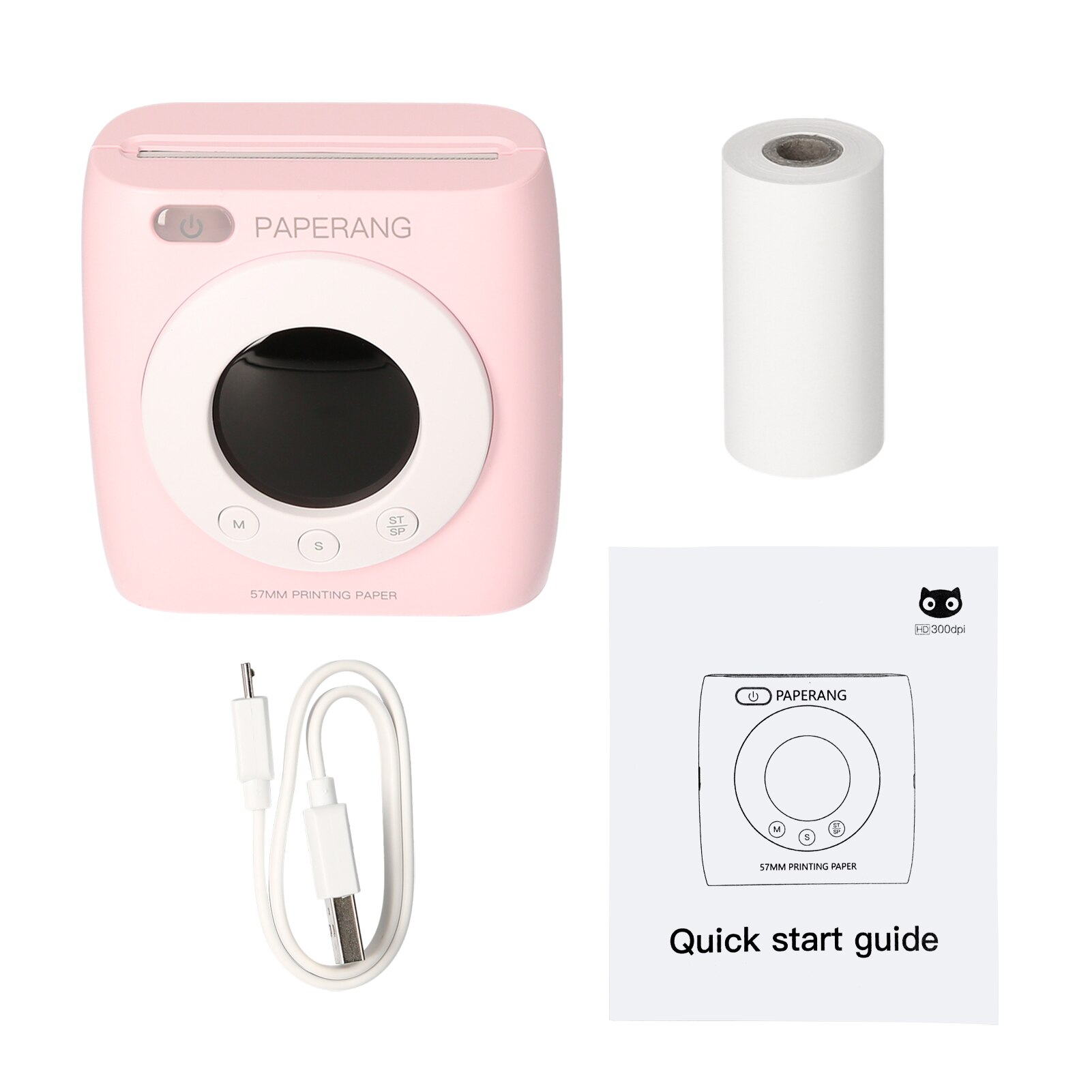 PAPERANG P2S stampante tascabile 300dpi BT stampante termica senza fili mini stampante portatile mobile etichetta adesiva con funzione orologio: rosa
