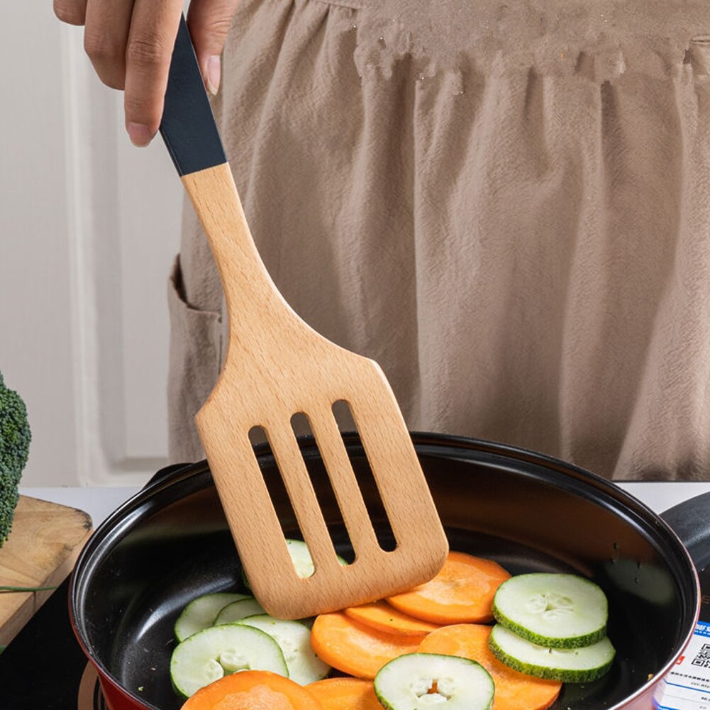 Ustensile de cuisine en bois naturel, anti-rayures, spatule de cuisine en hêtre, cuillère à Long manche, outils de cuisine,