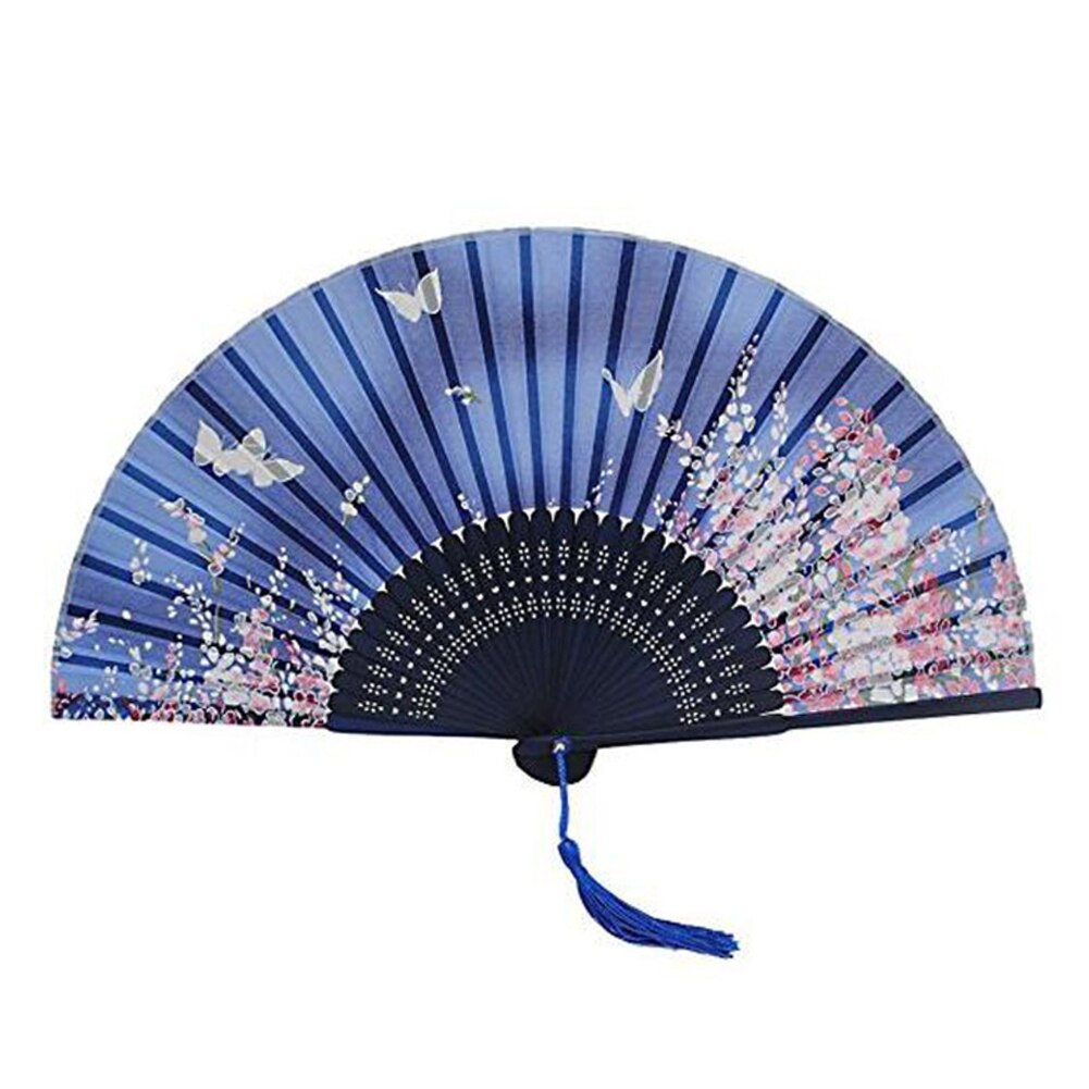 1pc håndholdte silke bambus udskrifter fan retro stil folde ventilator med kinesiske egenskaber japansk stil folde ventilator papir fans: Sommerfugl blomst