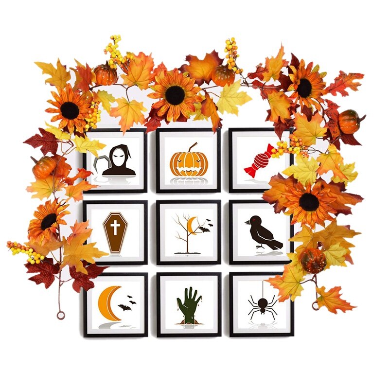 6-Foot Fake Fall Garland With Maple Leaves, Sunflowers & Pumpkins - Autumn Decor