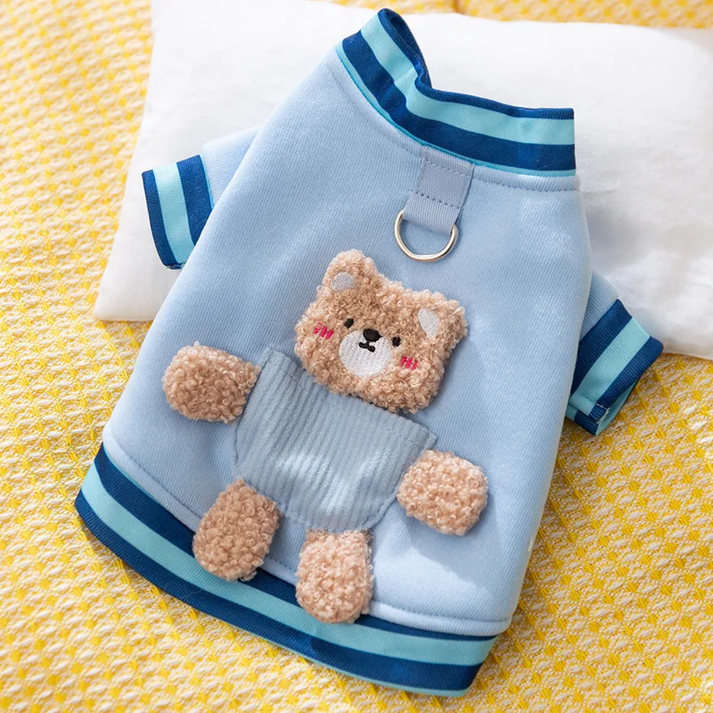 Autumn and Winter Dog Corduroy Hoodie with High Collar Cute Little Bear with Warm Feet Cat Pet Clothing Puppy Clothes Dog Hoodie: XS / green