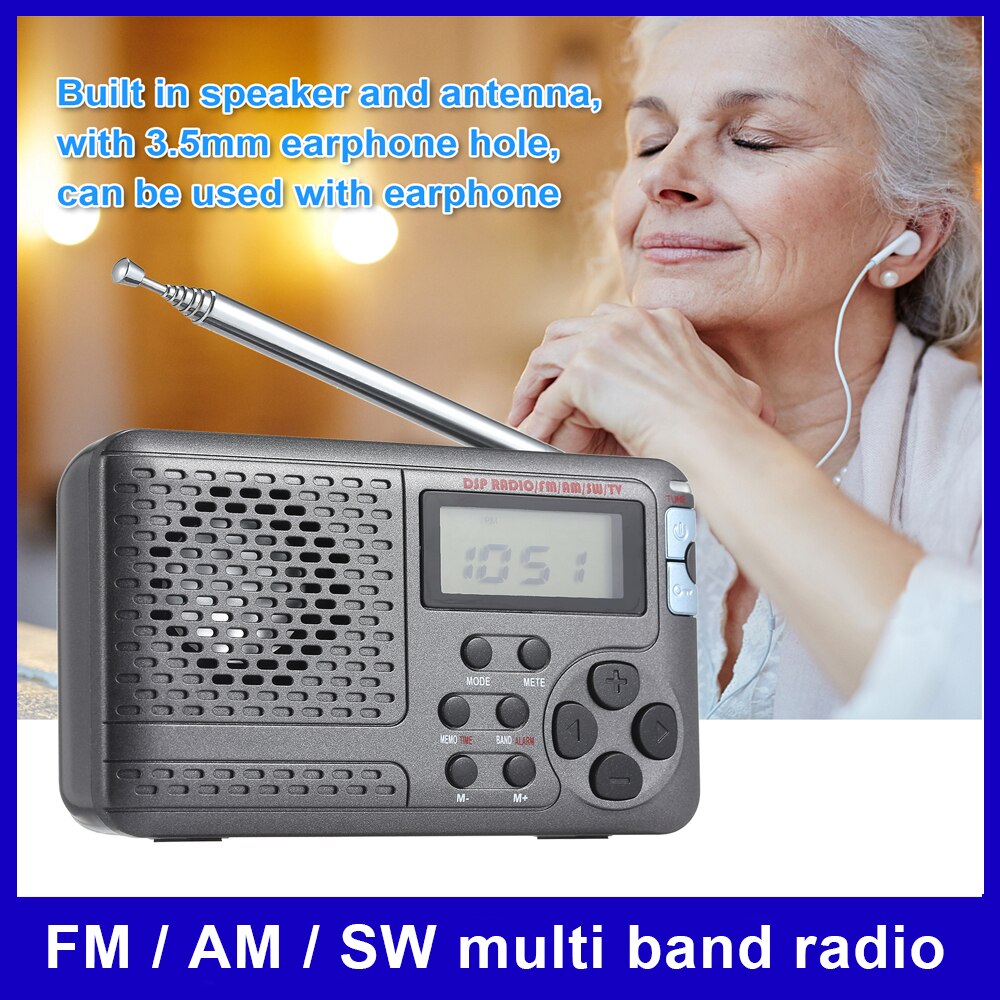 Portable Radio AM/FM/SW Pocket Radio with LCD Screen Multi-band Digital Stereo DSP Radio Receiver
