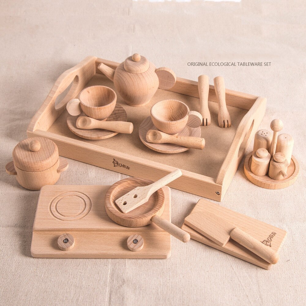 Log Wooden Kitchen Toy Japan/Korea Children&#39;s Simulation Kitchenware Miniature Pretend Play House Toys Educational for Kids: New kitchen utensils