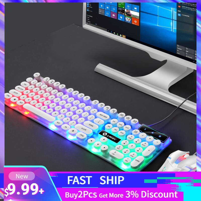 Keyboard and Mouse Set Punk Retro Keyboard Backlit Game USB Wired Suspension Keyboard and Mouse Set