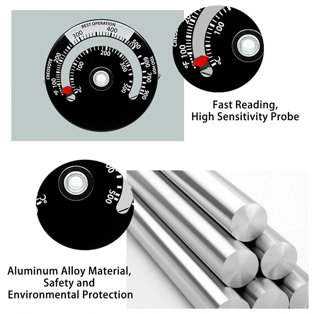Magnetic Wood Stove Thermometer Fireplace Fan Stove Thermometer with Probe Household Barbecue Oven Temperature Meter