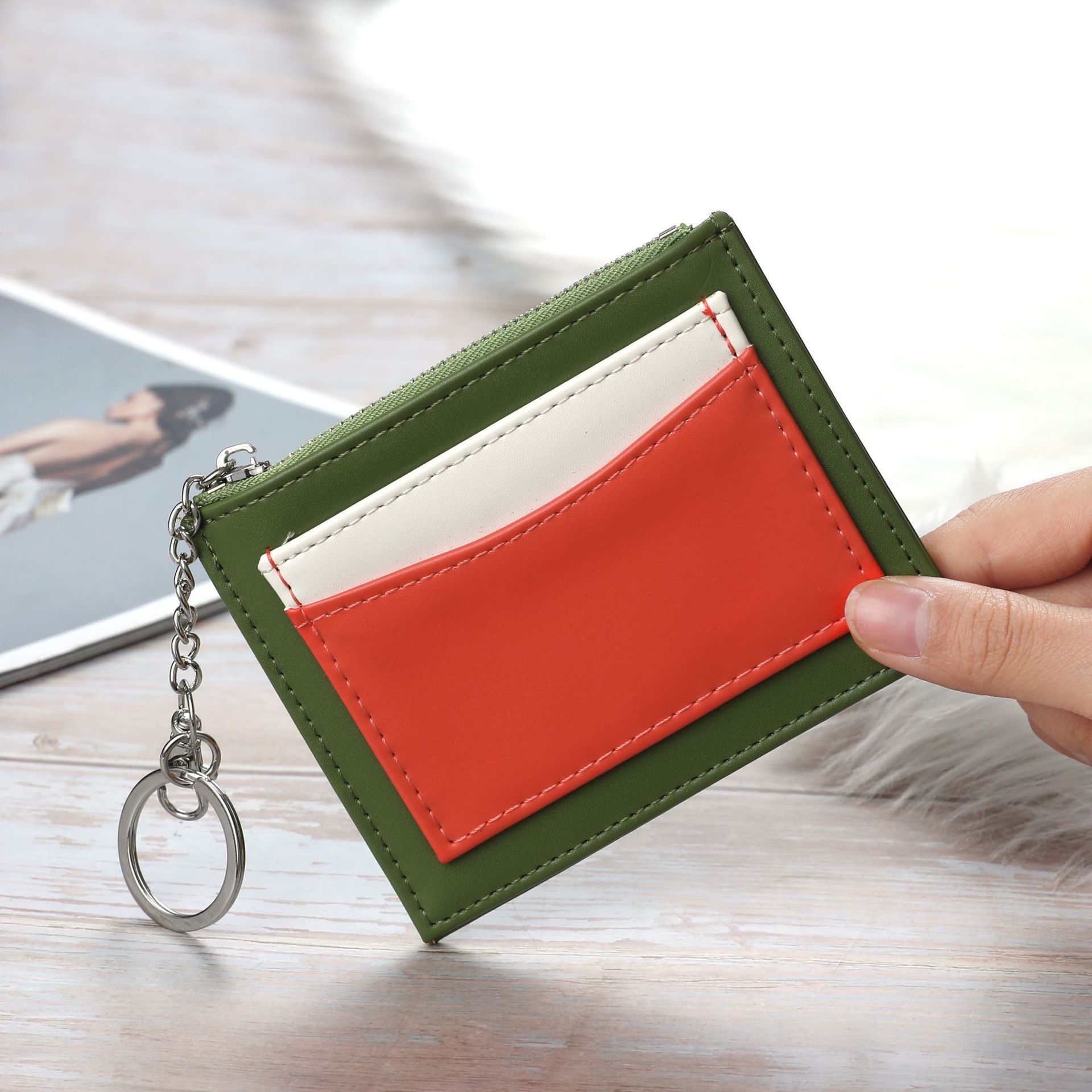 Koreaanse Versie Stiksels Vrouwen Portemonnee Multi Slot Rits Card Bag Key Ring Kleine Portemonnee Vrouwen Nul Portemonnee Portemonnee vrouwen