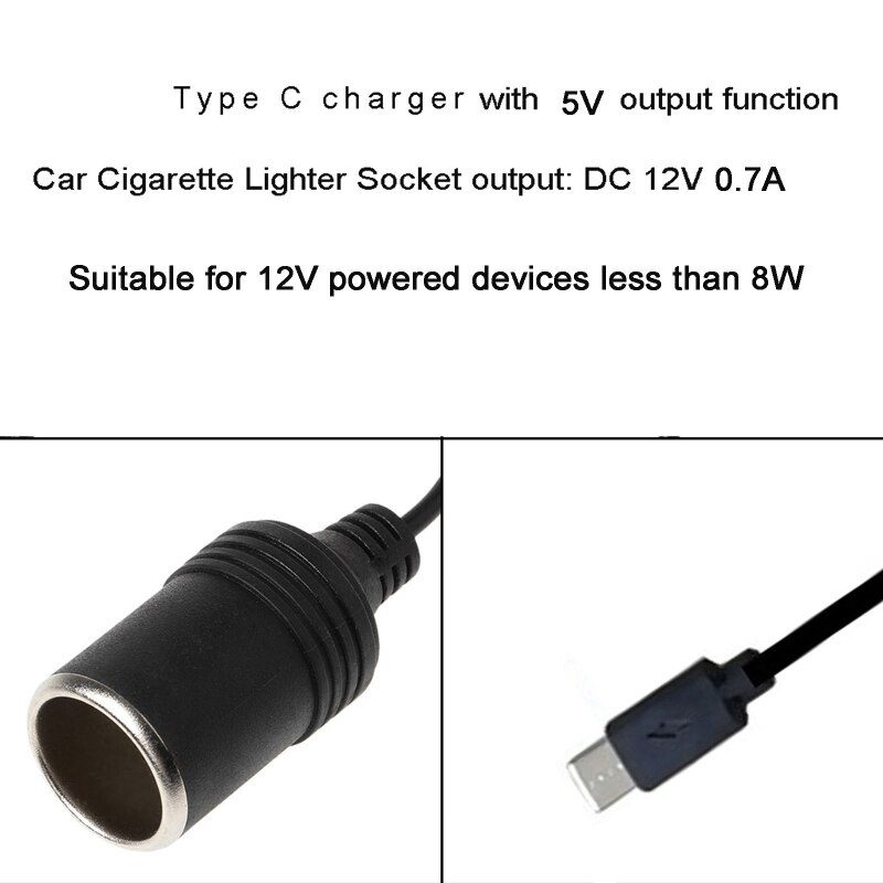 Gniazdo zapalniczki samochodowej USB C/type-c 5V do 12V kobieta przekształtnik boost przewód do GPS e-dog wentylator samochodowy