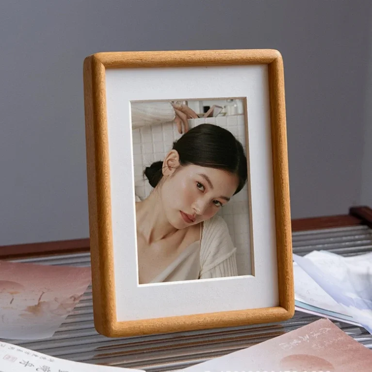 Beautiful Photo Wall,Black Walnut Photo Frame,Real Wooden Round Corner Picture Frames Swing Table/wall-mounted Home Decor: 7 inch / WHITE