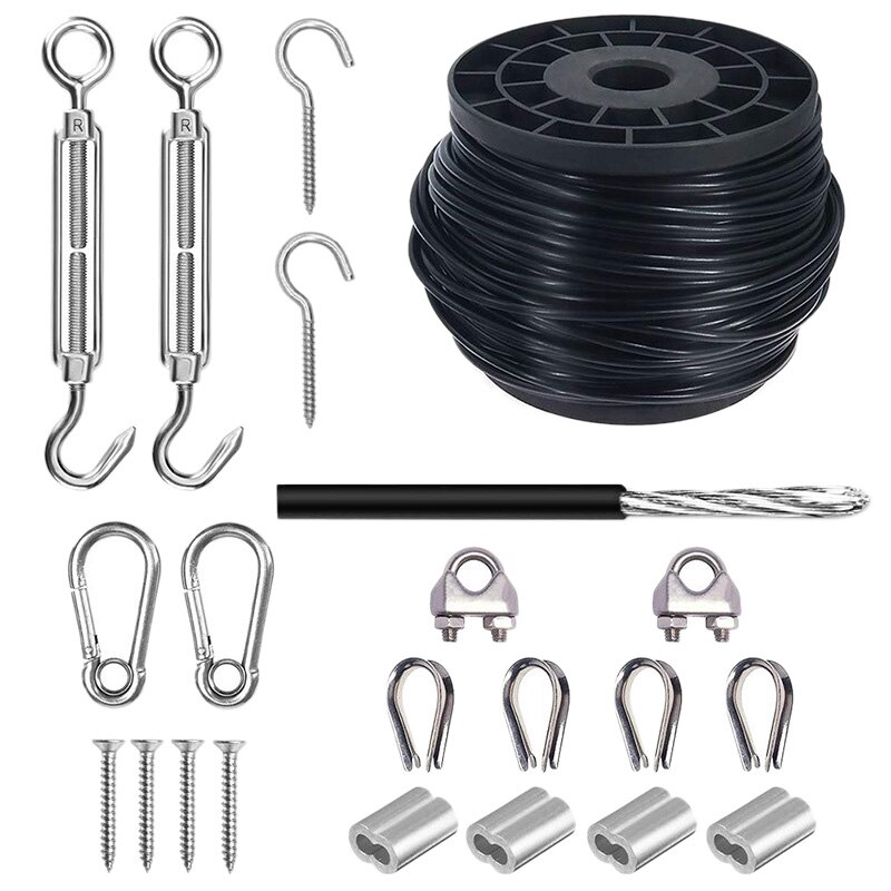 145Ft String Light Hanging Kit,Stainless Steel Hardware for the Globe Suspension Kits,Garden Balcony Lighting Wire Rope