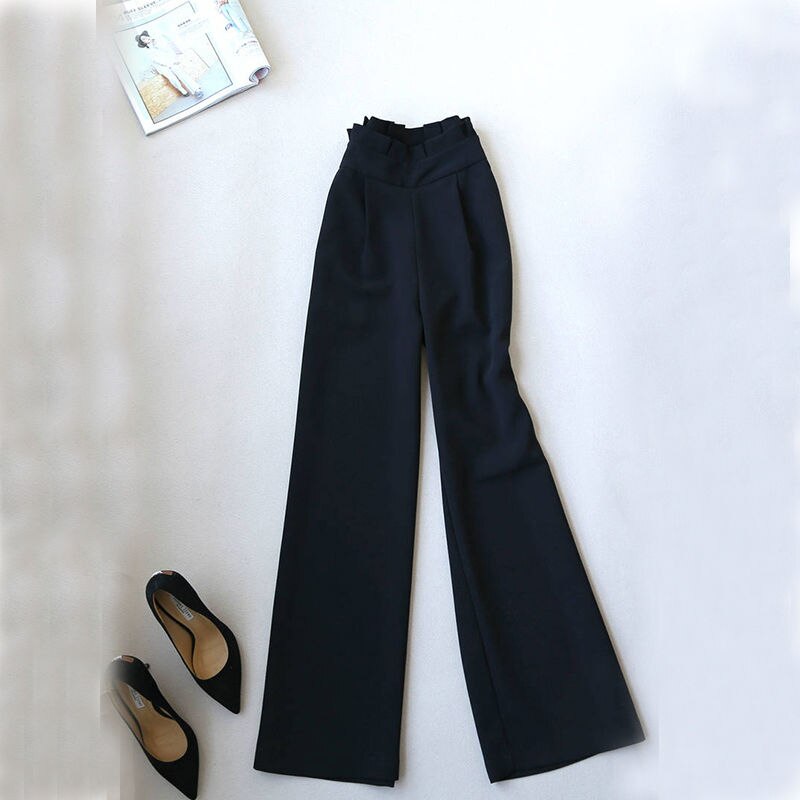 Pantalones MAZEROUT elegantes para mujer, color negro amarillo, con bolsillos, cremallera, color sólido, ropa de calle para mujer , pantalones elegantes informales de cintura alta: Black / S