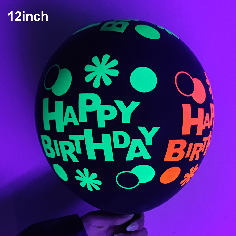 Decorações de bolo de festa de néon brilhante, banner de feliz aniversário, topper de bolo que brilha no uv, luz preta, suprimentos de festa reativos, aniversário de néon: Laranja