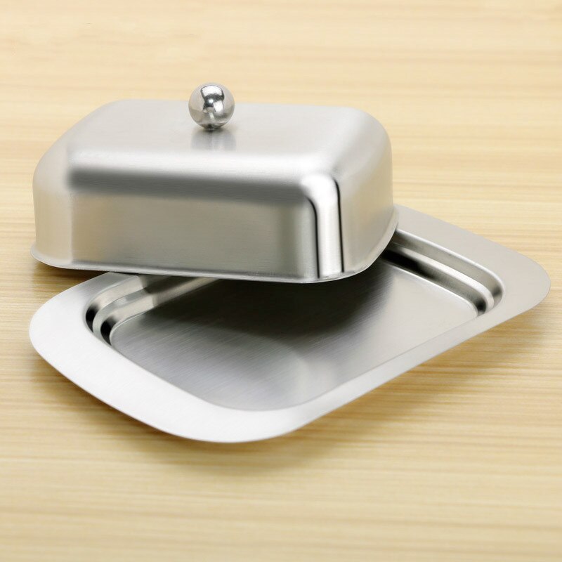 Stainless Steel Butter Dish Box Container Cheese Server Storage Keeper Tray with Gold Lid Fruit Salad Cheese Dish Box Case