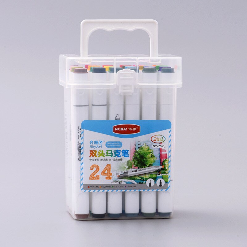 Double pinceau de dessin de couleur 12/24/36/48/60, pour étudiants, marqueur à l'huile, Graffiti pour enfants, marqueurs d'art pour affaires/étudiants/écriture: 752-24