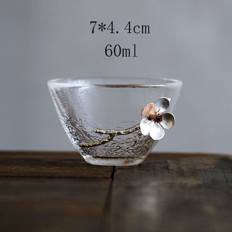 Japanse glazen theekopjes, proefkopjes met kersenbloesem, hoge temperatuur kungfu-theeservies, glaswerk voor thuis, wijnglas, drinkgerei: 6