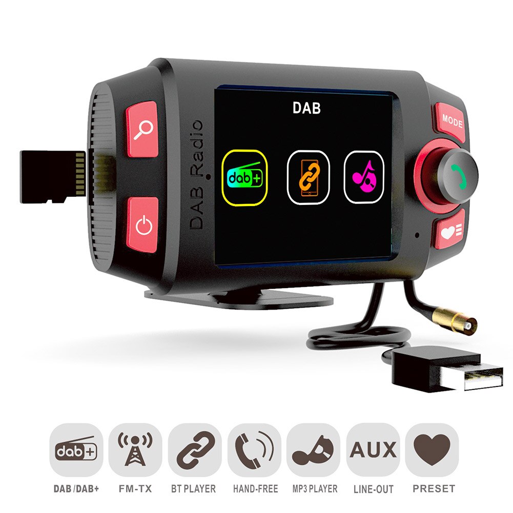 DAB Digital Stereo TF Card Car Radio FM Transmitter Bluetooth Player Support MP3 Universal Music Playback 2.4inch Color Screen