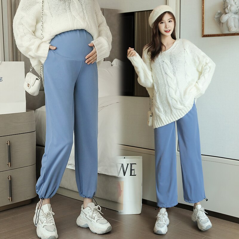 Autumn Pregnant Women Pants Wide-legged Trousers Adjustable Drawstring Hem Maternity Chiffon Trousers Pregnancy Pants