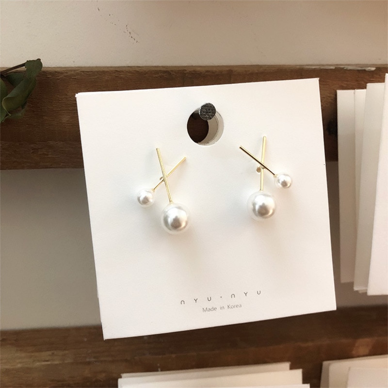 Korea Retro Square Acrylic Pearl Temperament Simple Zircon Earrings Baroque Metal Girl Party Ladies Earrings