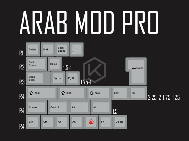 kprepublic 139 Arabic language root font letter Cherry profile Dye Sub Keycap PBT for gh60 xd60 xd84 cospad tada68 87 104 fc660: Arabic Mod Pro x1