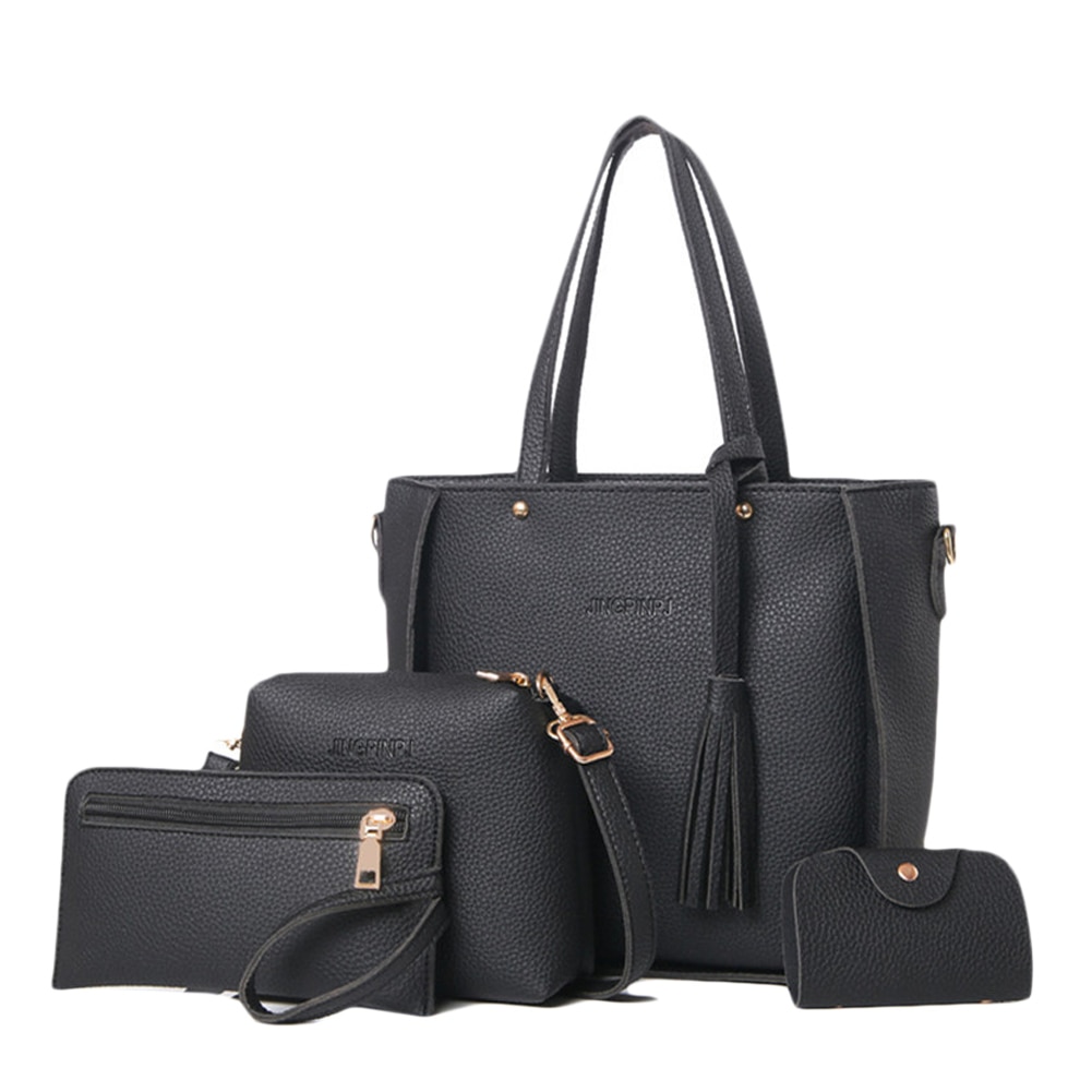4 pièces/ensemble femme sac femme sac à main sac quatre pièces épaule fourre-tout téléphone pochette en cuir PU sac à main