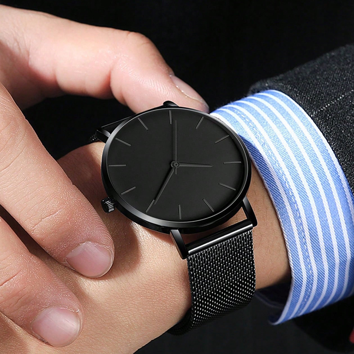 Freizeit Einfache Ultra Dünne Männer Frauen Kreative Schwarz Edelstahl Quarz Uhren Männer Business Männlich Armbanduhr Uhr