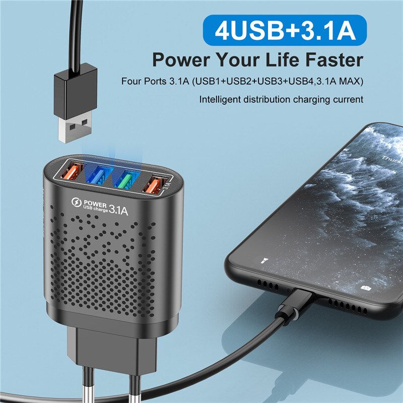 USLION 48W ładowarka USB szybkie ładowanie QC 3.0 ściana ładowanie dla iPhone 12 11 Samsung Xiaomi Mobile 4 porty ue usa wtyczka Adapter podróży