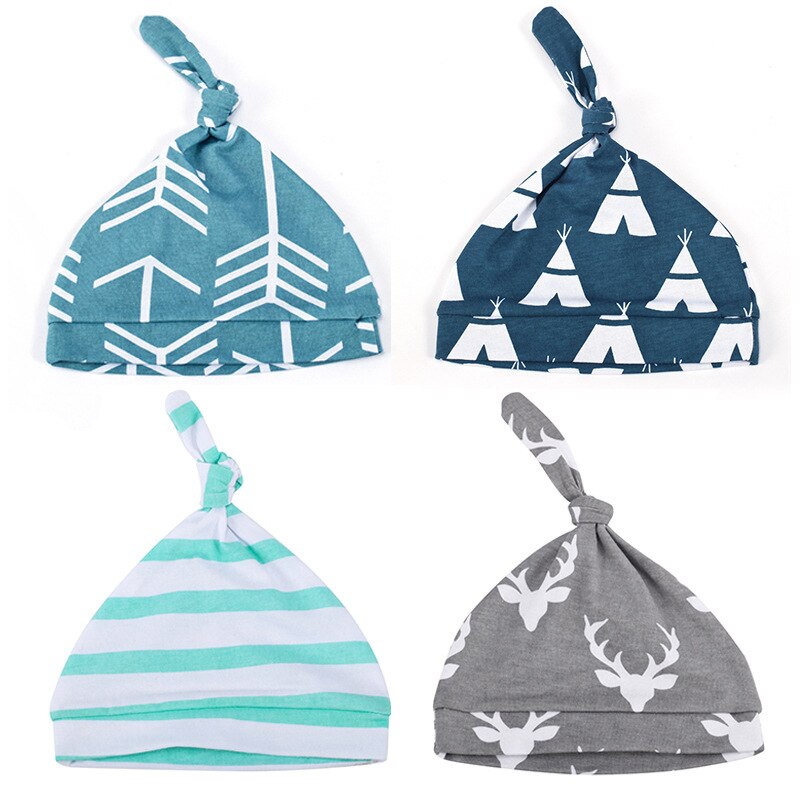 Happyflute 4 stuks/set pasgeboren babymutsje katoen lente herfst peutermuts jongens meisjes muts winter warm print kindermutsje: Mz01