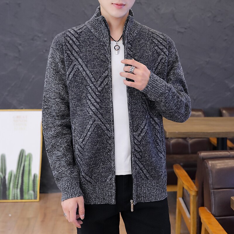 Koreansk stil cardigan mænd sweater tøj grå 2020 nye herre sweater oversized strikket cardigan mønster varmt tøj til mænd 3xl: Mørkegrå / Xxxl