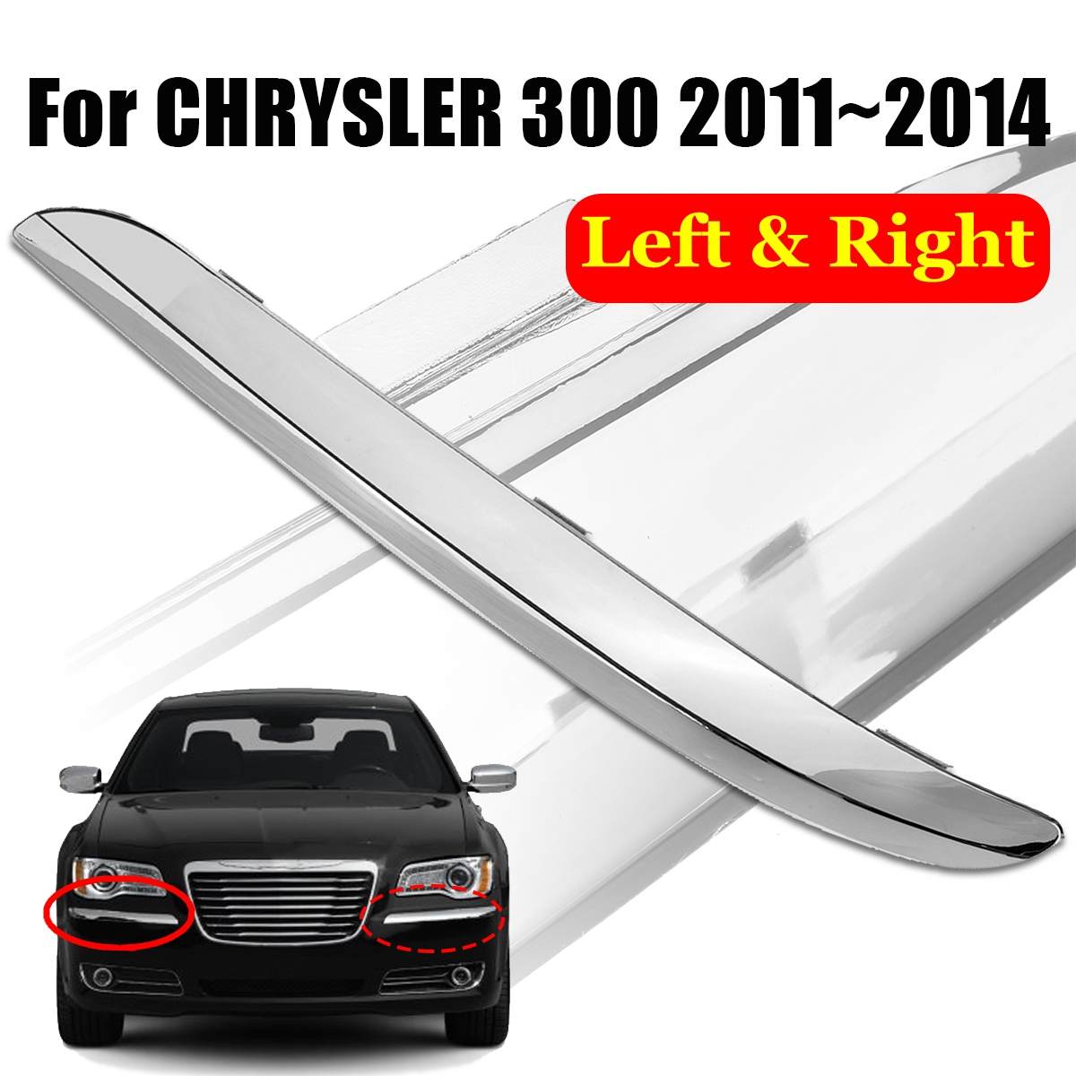 A Pair Chrome Car Front Bumper Splitter Chrome Molding Cover Trim For CHRYSLER 300 SEDAN W/O SRT-8 MODEL