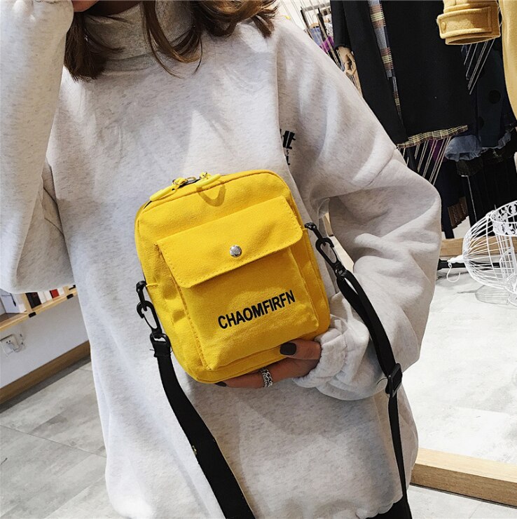 Vrouwen Canvas Tas Meisje Schoudertassen Mini Mobiele Telefoon Tas Met Rits Student Tas Kleine Crossbody Tassen Casual Bolsa feminina: yellow