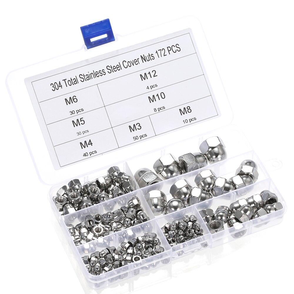 172Pcs DIN1587 7 arten M3/M4/M5/M6/M8/M10/M12 edelstahl stahl Hex Mutter Hexagon Hex Muttern