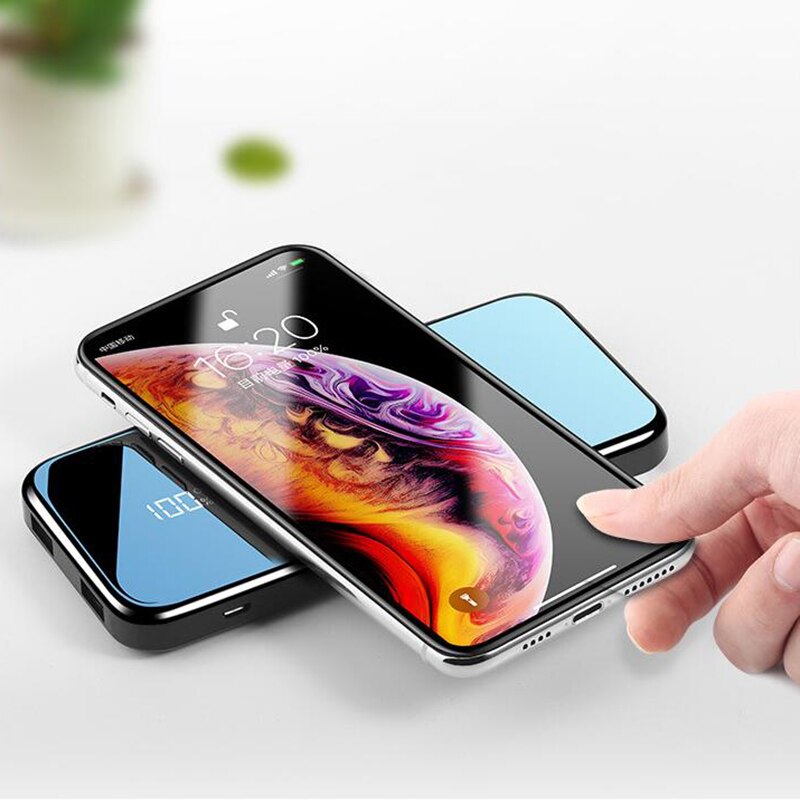 Wireless 30000mAh Power Bank Dual USB Mirror Screen Wireless Charger Powerbank Bateria External For iphone8 X Samsung