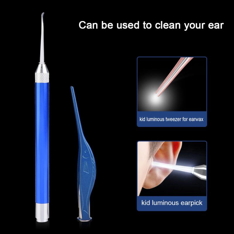 Children Ear Cleaner Ear Wax Removal Ear Cleaning Tools Stainless Steel Earpicks For Baby Kids Adults Health Care Flash Light