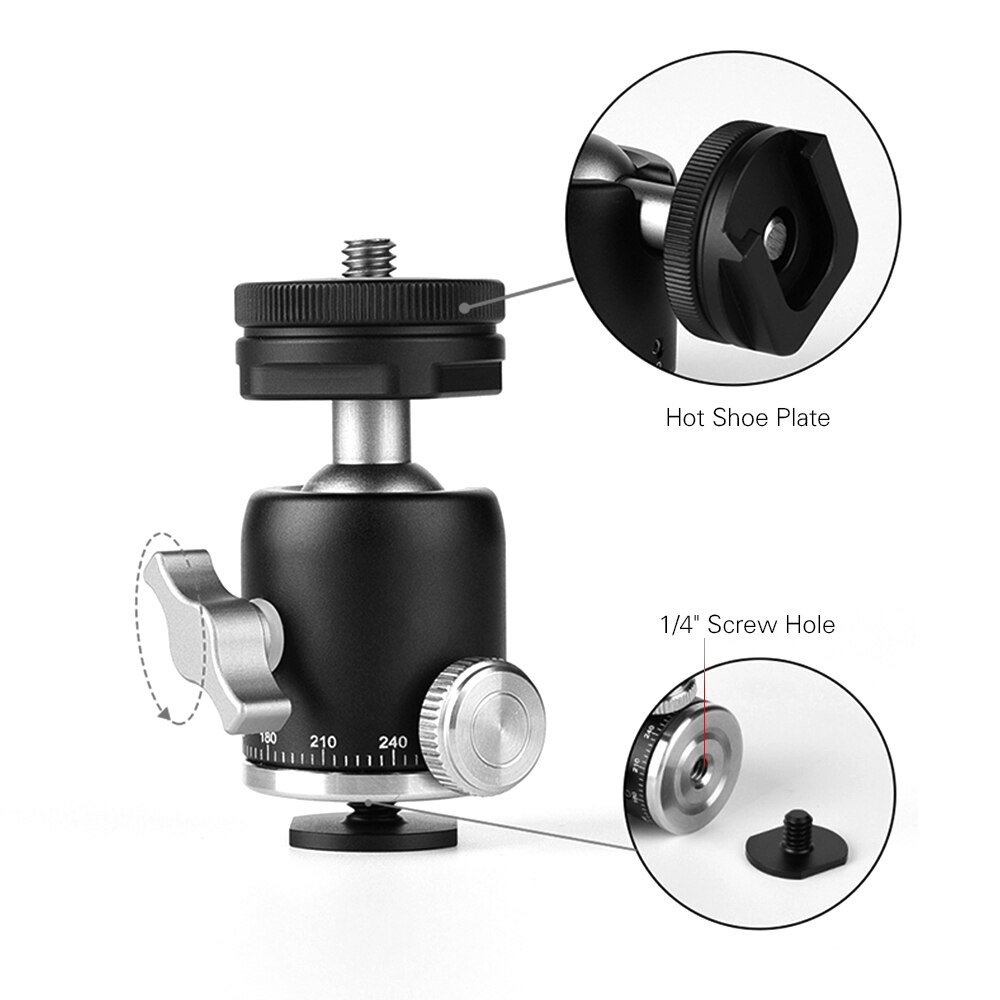 Multi-funktion Mini Kugelkopf Kugelkopf 360 Panorama Kopf + Blitzschuh Basis Montieren 1/4 &quot;Schraube für Kamera DSLR Licht Video Mikrofon