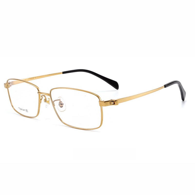 Gafas ultraligeras de titanio puro para miopía, lentes rectangulares de borde completo con bisagras de resorte, estilo de negocios para hombres: Oro