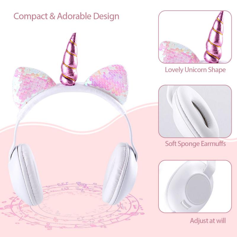 Cute Cat Ear Headphone Unicorns 3.5MM Wired Kids Headphones Earphone Gaming Headset For Mobile Phone/computer Universal