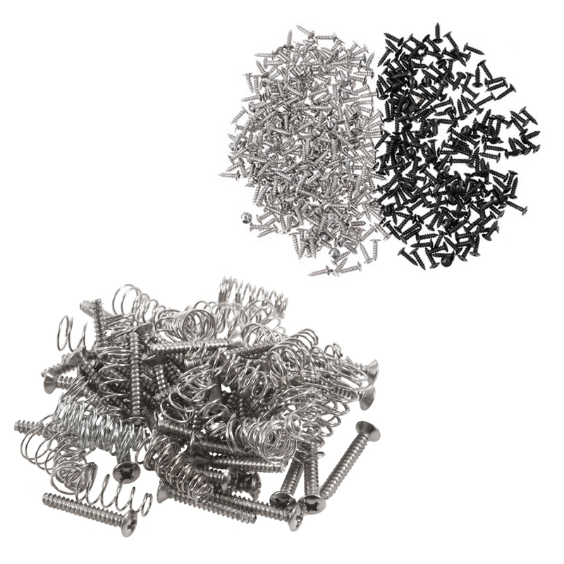 50Pcs Chrome Single Coil Pickup Screws Height Springs &amp; 200 Piece Bass Screws Scratch Plate: Default Title