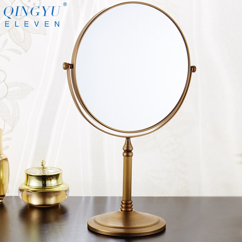 QINGYU ELEVEN 8 inch Soild Brass Bath Mirror European style Wall Mounted Double Sided Adjustable Round Cosmetic Beauty Mirror