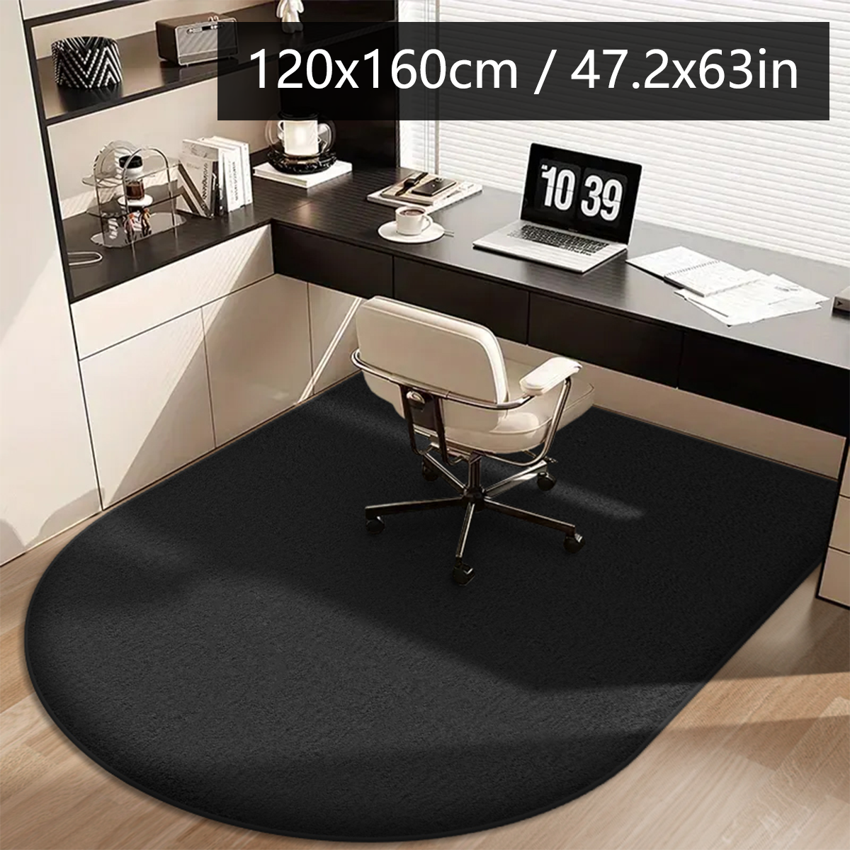 Solid color computer chair mat flannel floor mat thickened desk swivel chair arched carpet study soft dressing table foot mat: light green