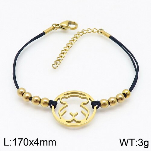 Women Men Punk Silver Color Rose Gold Titanium Steel Weave Bear Hollow Star Chain Leather Bracelets Pulseras Jewelry