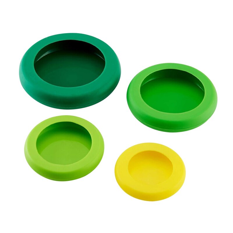 4 Uds tapas de silicona reutilizables protectores de alimentos tapas de contenedores de almacenamiento de vegetales de frutas cubierta de contenedores para tarros y latas: A