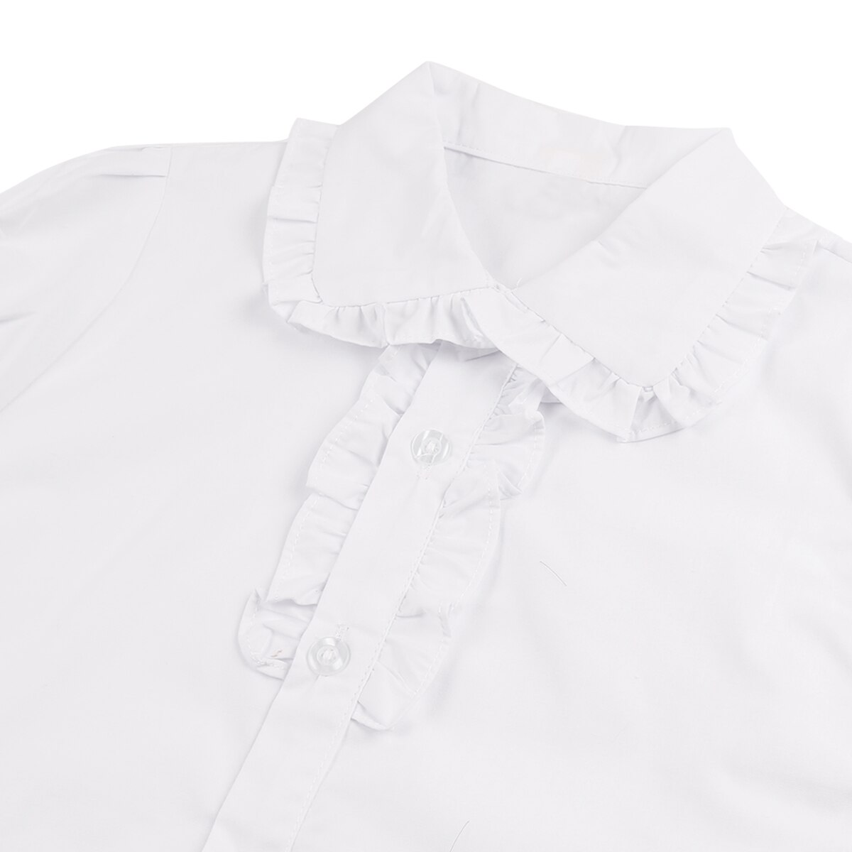 Meisjes Zomer Top Kinderen Korte Puff Mouwen Wit Blouses Franje Kraag Ruches Shirts Voor Tiener School Meisje Blouse